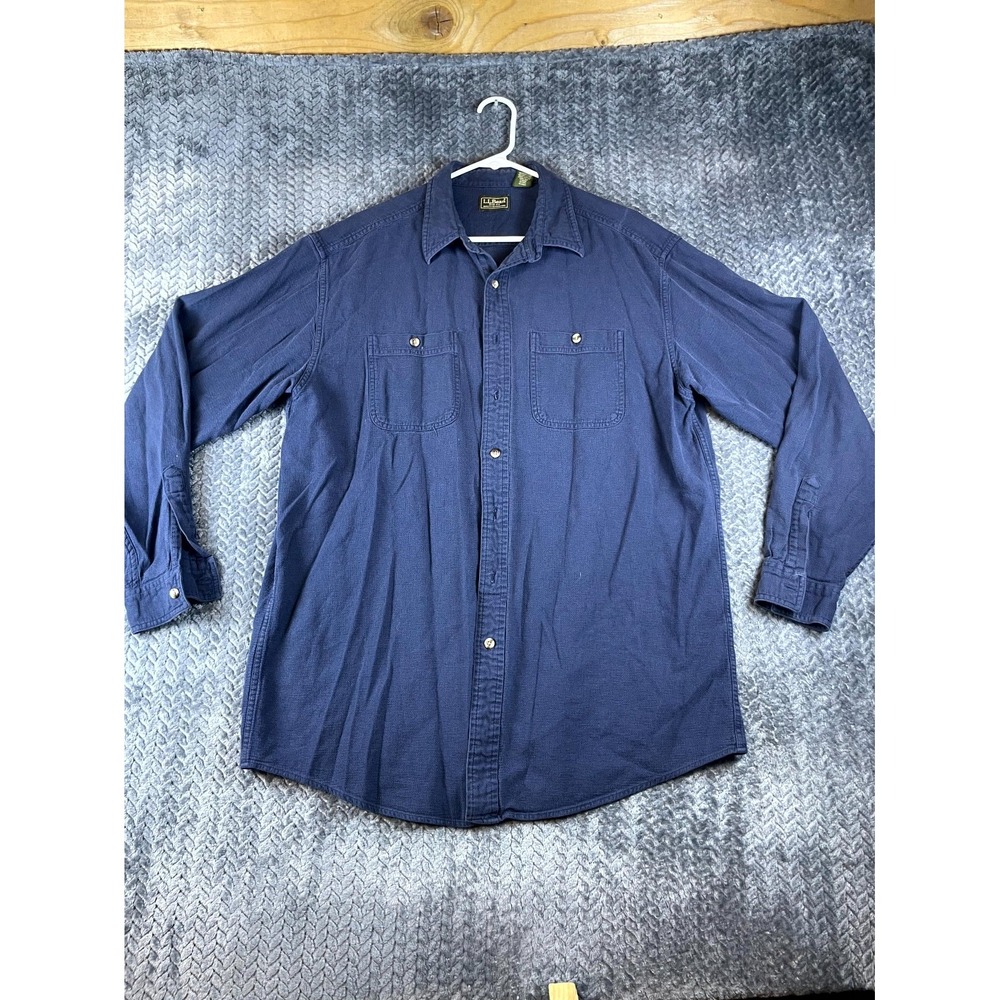 Vintage L.L. Bean Shirt Mens Large Blue Cotton Long Sleeve Workwear Button Up